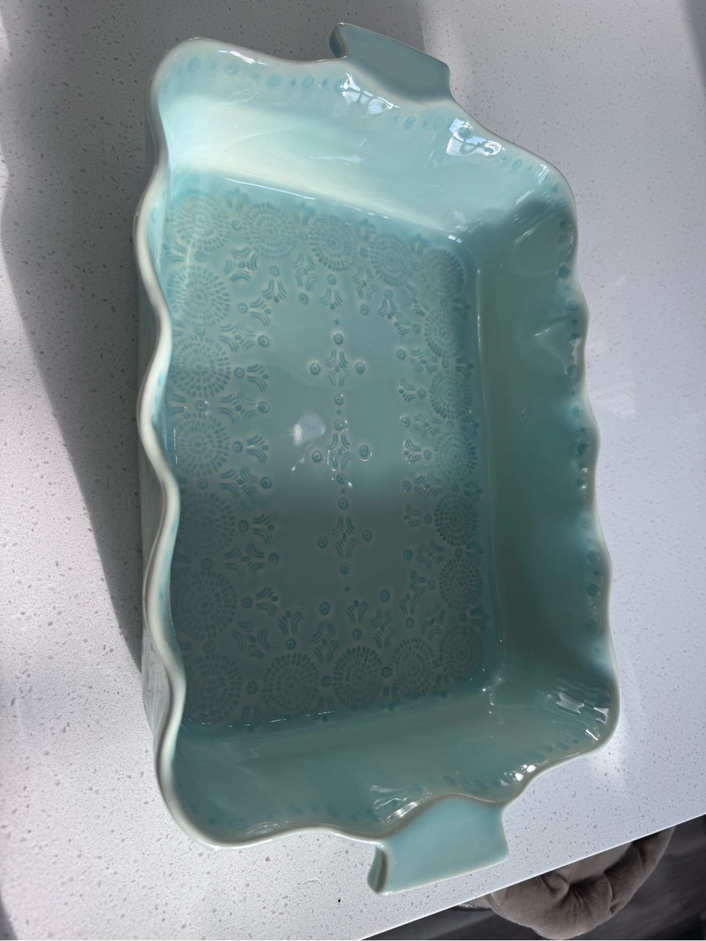 Old Hava Ceramic Scalloped Serving Dish in Seafoam Blue